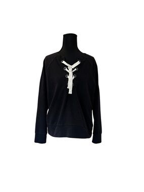 a.n.a Black Lace-Up Pullover with Cream Drawcord
